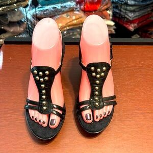 Onex Black T-Strap Sandals with Studded Design